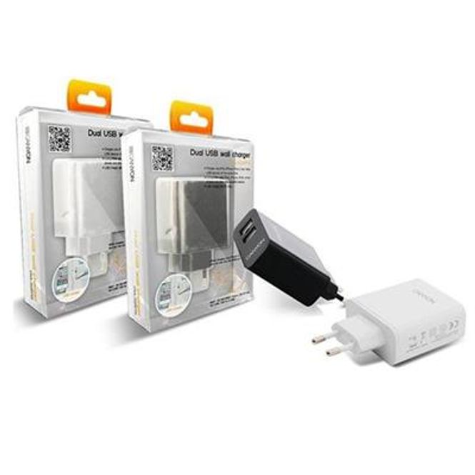 Hovedbilde Dobbel USB Lader Med Veggkontakt For 220 Volt - Hvit