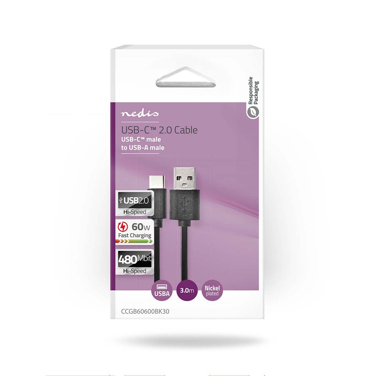 USB 2.0 Kabel - USB-A - USB-C - USB 2.0 - 480Mps - 3 Meter - Nedis
