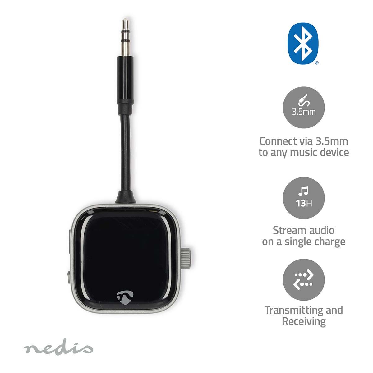 Bluetooth Sender og Mottaker opptil 2 enheter Batteritid 13 timer