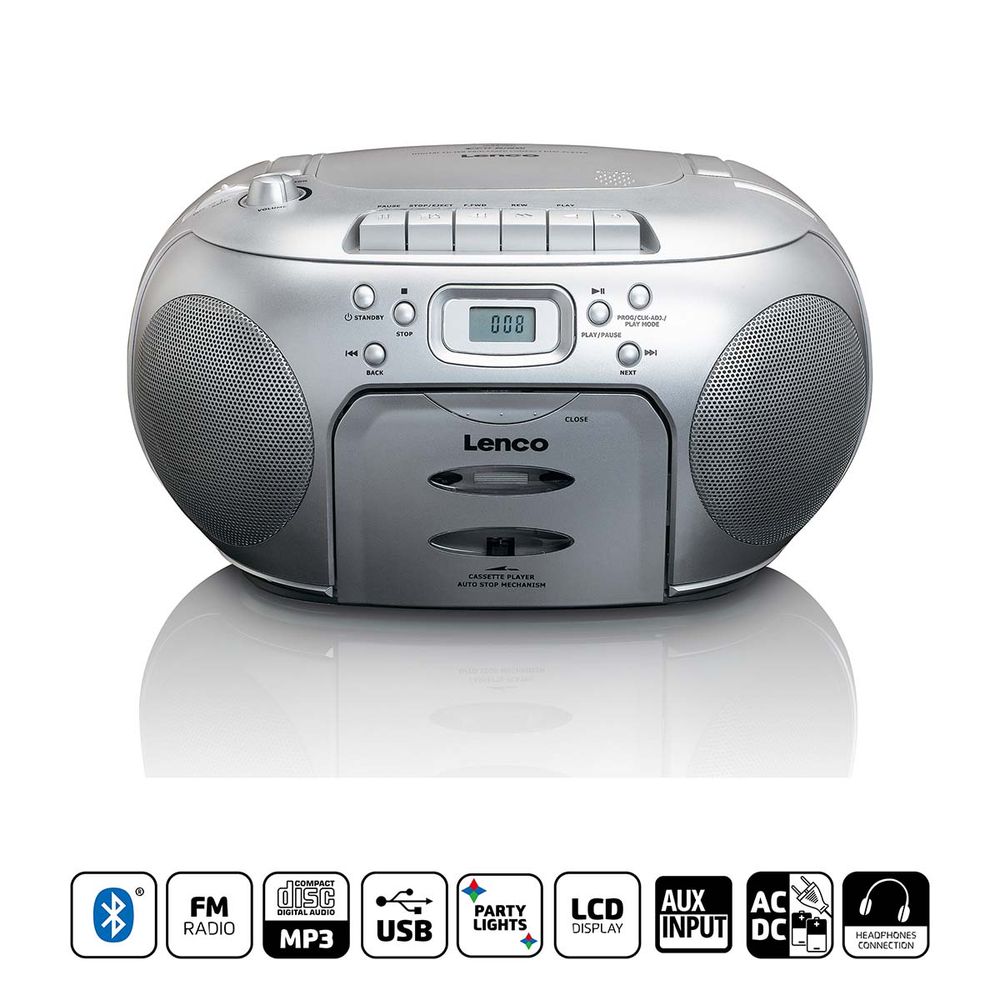 Boombox - CD - Kassettspiller - FM-radio - Sølvfarget - Lenco
