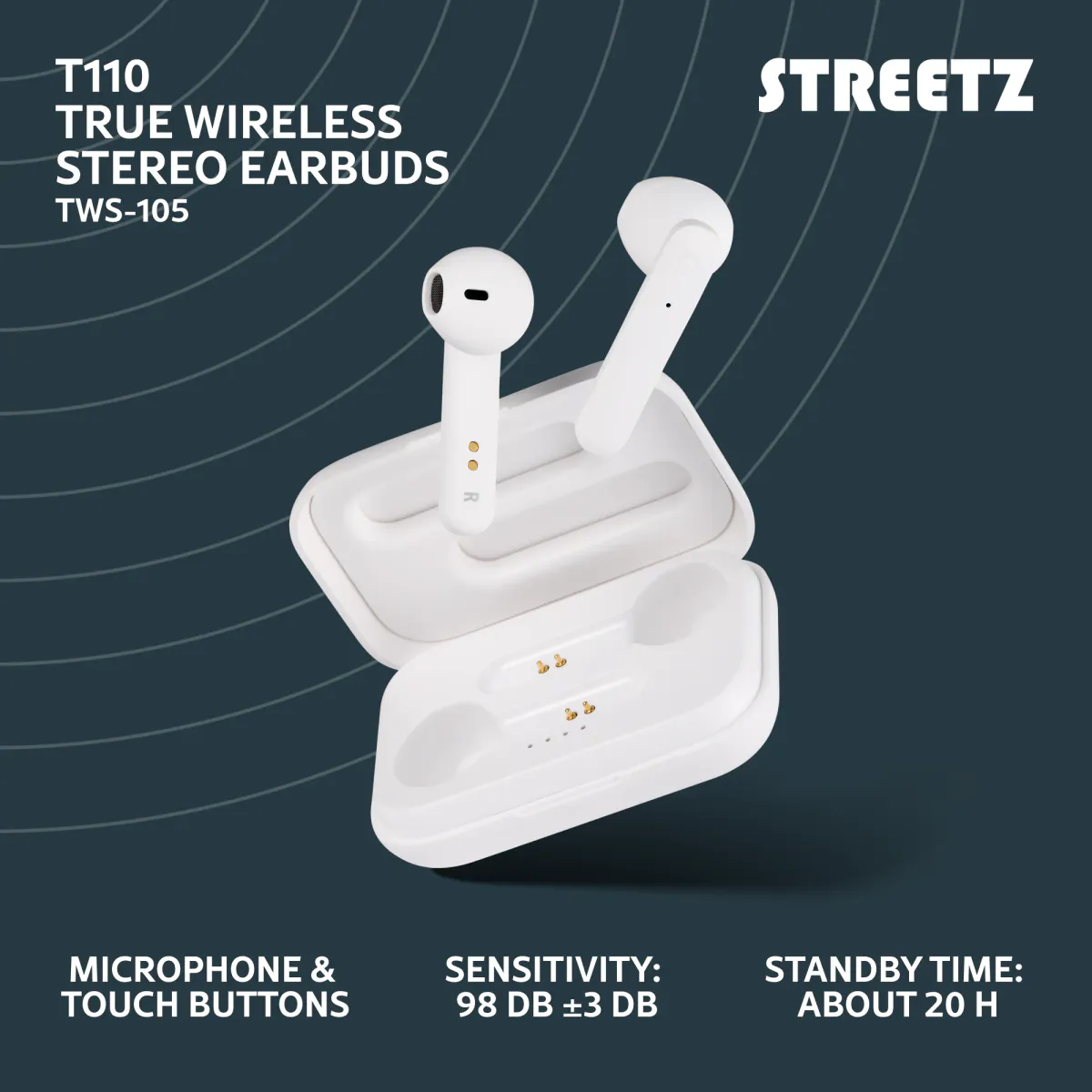 Trådløse Pods, Øreplugger med Ladeboks - STREETZ TWS-105