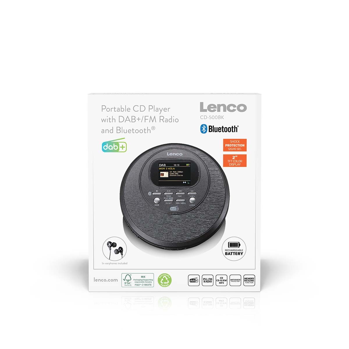 Discman med DAB+ og BT - TFT i Farger - Lenco - Svart modell