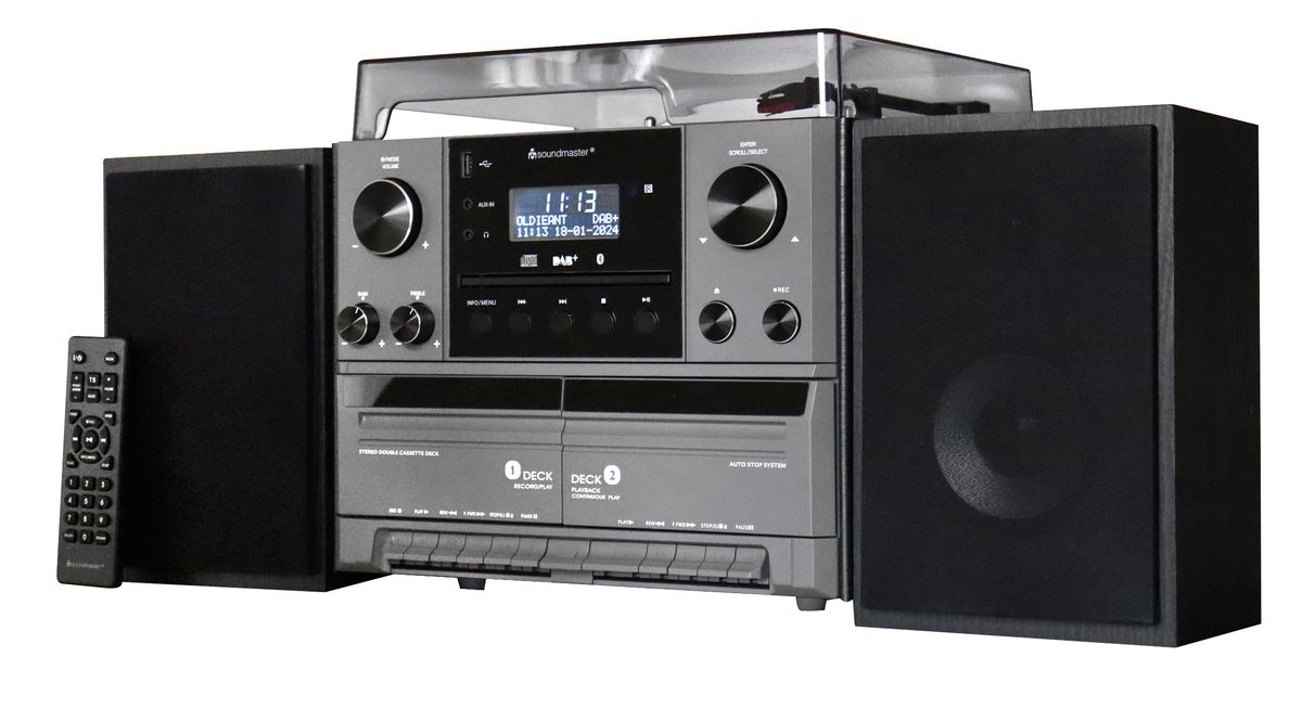 Soundmaster HiFi Stereoanlegg 7-i-1 Retro Stereo med alt man trenger - Platespiller, DAB+, CD og Kassett - MCD5550SW