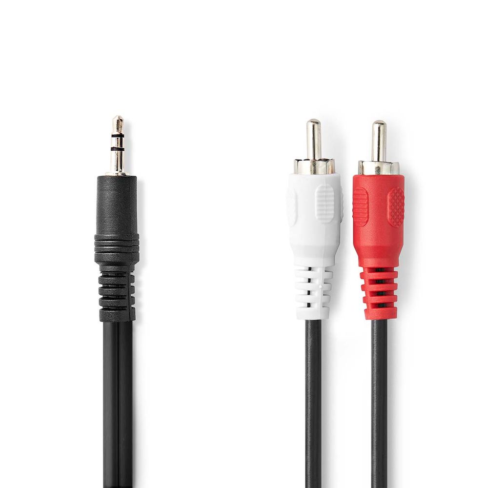 Stereo Lydkabel - 3,5mm Jack til 2x RCA Han 2 meter Nikkelbelagt